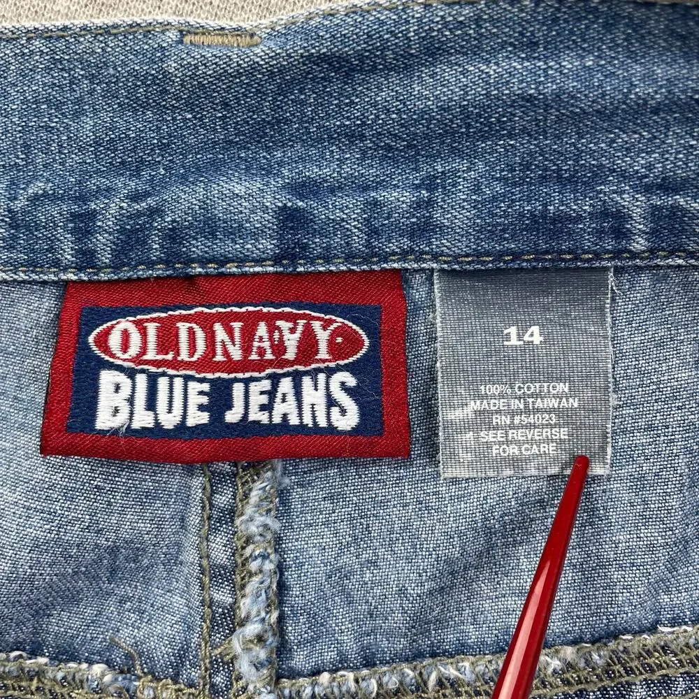 Vintage Old Navy Denim Skirt Womens 14 Blue Jean Pockets Y2K 90s Retro Preppy